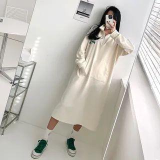 Kangaroo Letter Long Anorak Dress