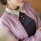 Crew-neck Pastel-color Cardigan