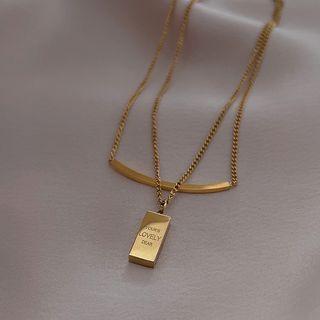 Lettering Tag Pendant Layered Alloy Necklace