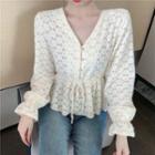 Button-up Lace Blouse Off-white - One Size
