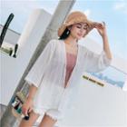 3/4-sleeve Open Front Chiffon Light Jacket White - One Size