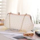 Chain Faux Pearl Clutch White - One Size
