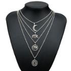 Alloy Moon Elephant & Disc Pendant Layered Necklace Silver - One Size