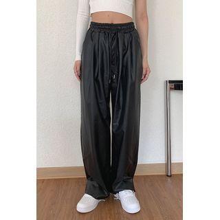 Couple Drawstring Faux-leather Pants