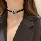 Flower Choker Silver Rose - Black - One Size