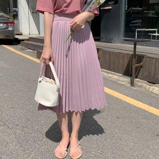 Band-waist Accordion-pleat Skirt Light Purple - One Size