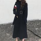 Long-sleeve Midi A-line Sweater Dress Black - One Size