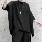 Elbow-sleeve Asymmetrical Oversized T-shirt