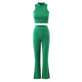 Set: Crop Tank Top + High Waist Slit Pants