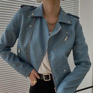 Zipped Faux Leather Cropped Jacket