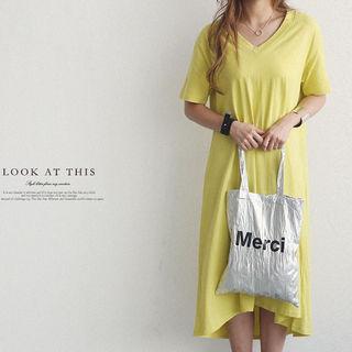 V-neck Short-sleeve Long T-shirt Dress
