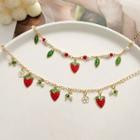 Strawberry Flower / Leaf Faux Pearl Alloy Bracelet