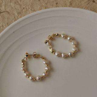 Freshwater Pearl Hoop Earring 1 Pair - 1091 - Gold - One Size