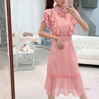 Dotted Ruffle Ham Short-sleeve A-line Dress