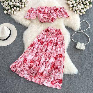 Set: Off Shoulder Crop Bandeau Top + A-line Skirt