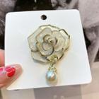 Faux Pearl Flower Brooch 1 Pc - Gold - One Size