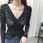 Long-sleeve Sequined Mesh Top Black - One Size