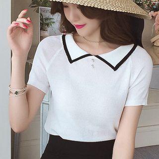 Short-sleeve Striped Polo Knit Dress