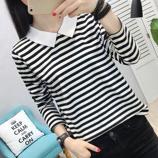 Collared Stripe Long-sleeve T-shirt