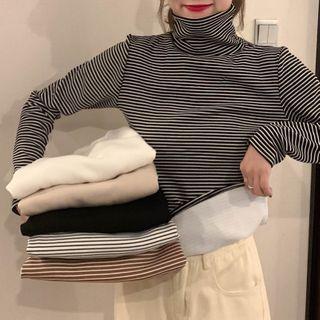 Turtle Neck Striped Long-sleeve T-shirt