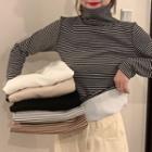 Turtle Neck Striped Long-sleeve T-shirt