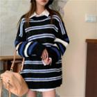 Round-neck Striped Sweater Stripe - One Size