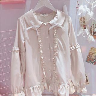 Ruffle Trim Blouse Light Pink - One Size