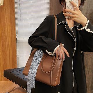 Print Scarf Faux Leather Tote Bag
