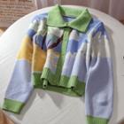 Print Collared Cardigan Blue - One Size