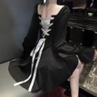 Long-sleeve Open-back A-line Dress