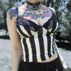 Lace-trim Color-block Striped Crop Camisole Top