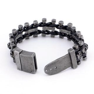 Steel Strap Buckled Bracelet Black Silver - One Size