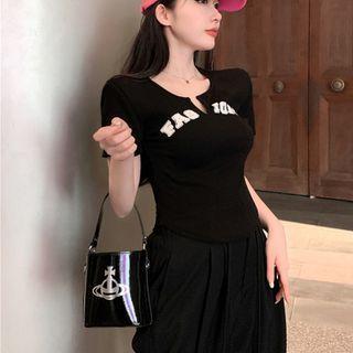 Lettering Cropped T-shirt / High Waist Wide Leg Pants