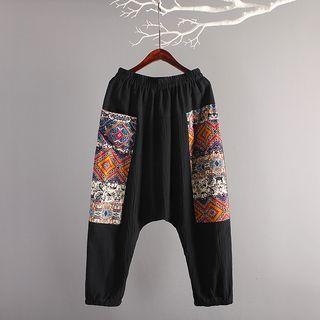 Patterned Panel Harem Pants