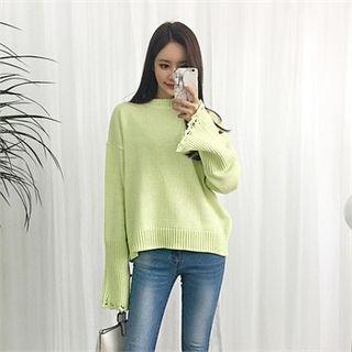 Drop-shoulder Pointelle-detail Knit Top