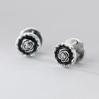 Flower Sterling Silver Earring 1 Pair - Silver & Black - One Size