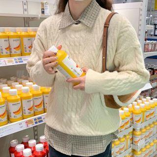 Round-neck Cable Knit Sweater Beige - One Size