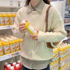 Round-neck Cable Knit Sweater Beige - One Size