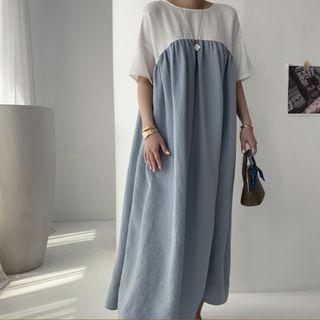 Short Sleeve Two Tone Maxi Shift Dress