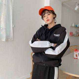 Letter Raglan Contrast-trim Windbreaker