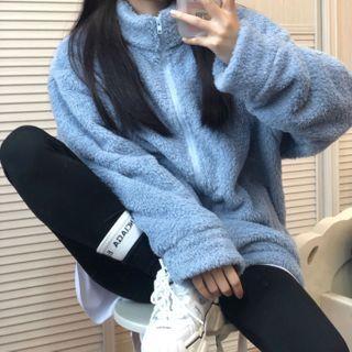 Zip-up Fleece Jacket Blue - One Size
