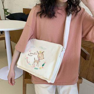 Printed Crossbody Canvas Bag White - One Size