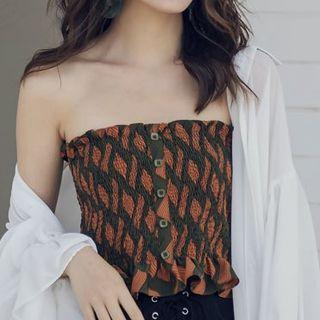 Leaf Print Tube Top Orange & Green - One Size