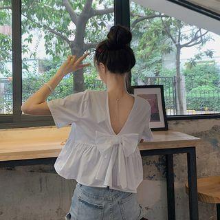 Bow-back Short-sleeve Blouse