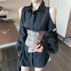 Off-shoulder Ribbon-accent Long Shirt / Girdle