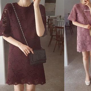 Short-sleeve Laced Shift Dress