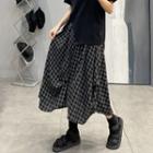 Irregular Plaid Midi A-line Skirt White & Black - One Size