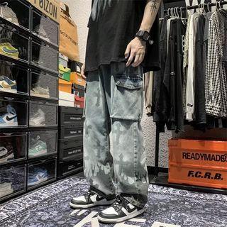 Cross Print Loose Fit Cargo Jeans