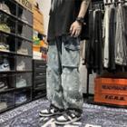 Cross Print Loose Fit Cargo Jeans