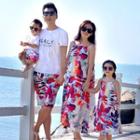 Family Matching Sleeveless Midi Dress/ Short-sleeve T-shirt/ Drawstring Shorts